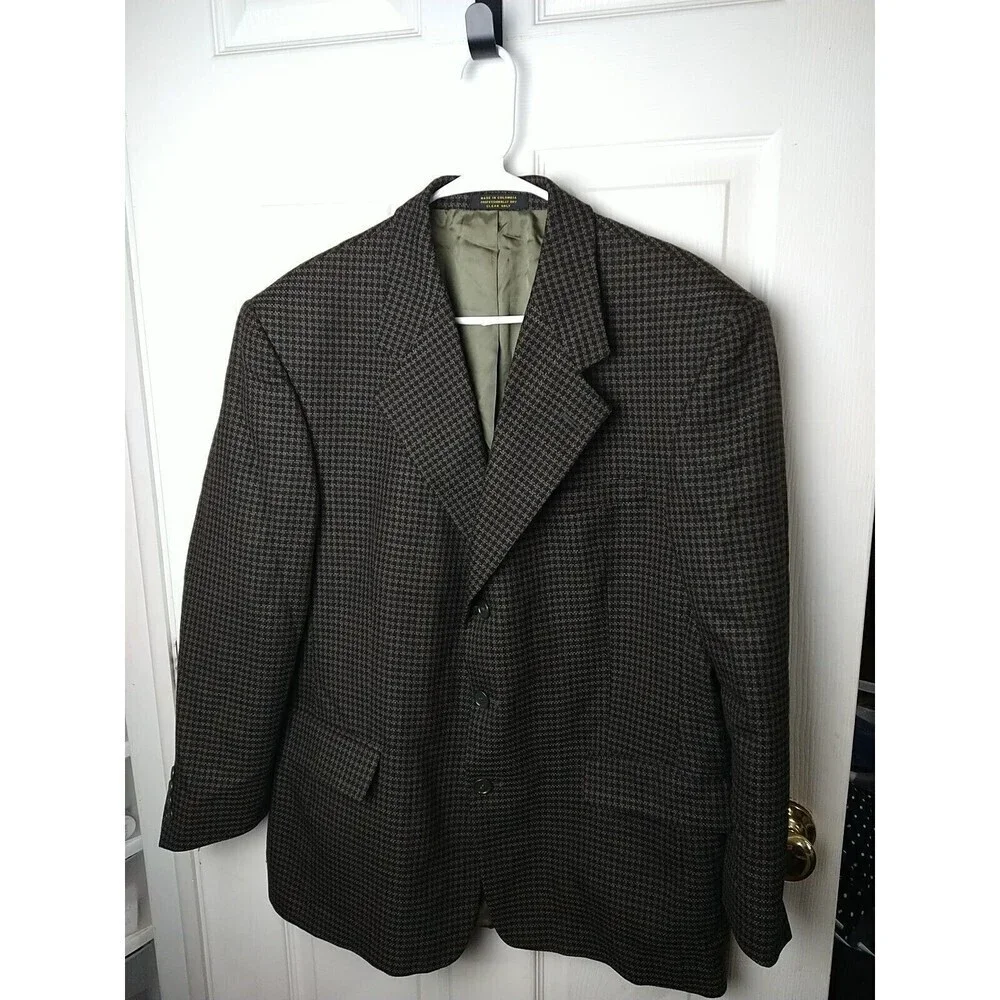 Miltons Vintage Three Button Collared Pocket Brown Gingham Suit Jacket Size 42S
